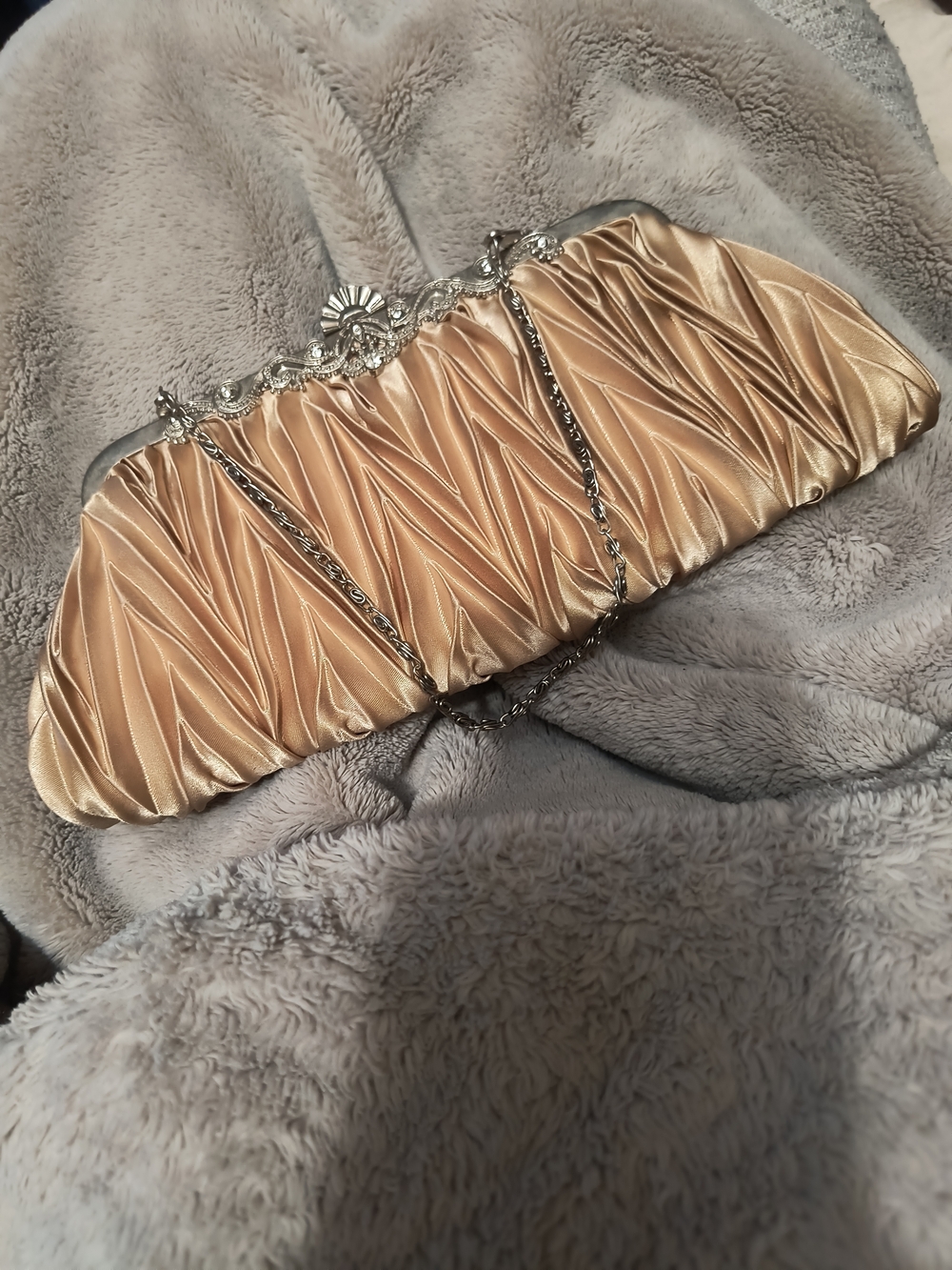 Elegant Gold Satin Evening Clutch Bag